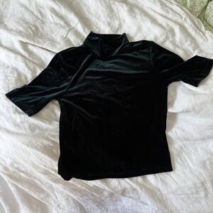 Zara Green Velvet Short Sleeve Top